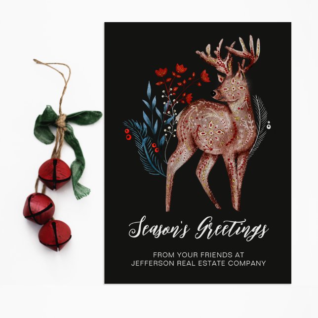 Rustic Reindeer Wreath Nordic Folk Business Holiday Postcard (Creator Uploaded)