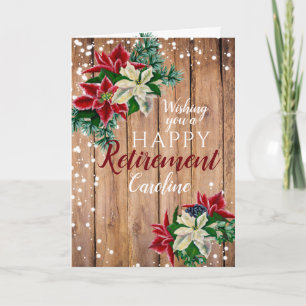 Rustic Retirement Christmas Poinsettia Card
