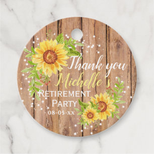 Rustic Retirement Floral Sunflower Thank You Party Favour Tags