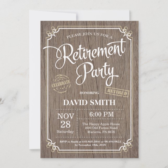 Rustic Retirement Party Invitation Card Wood (Front)