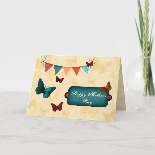 Rustic , retro banner and butterflies card (Front)
