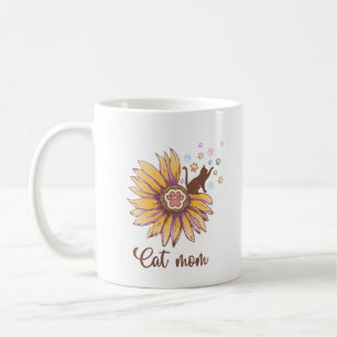 Rustic Retro Boho Flower And Paws Cat Mum Coffee Mug