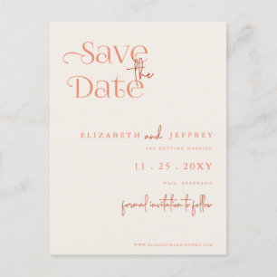 Rustic Retro Boho Terracotta Photo Save The Date Announcement Postcard