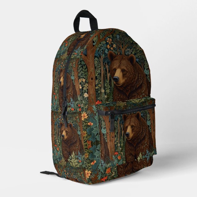 Rustic retro brown bear printed backpack (Back Corner Left)