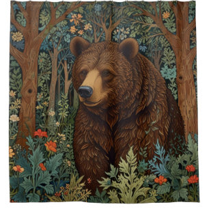 Rustic retro brown bear shower curtain