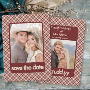 Rustic Retro Brown Gingham Western Multi Photo Save The Date