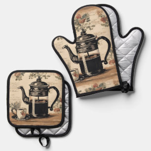Rustic Retro Cafe Caffeine Lover Vintage Coffee Oven Mitt & Pot Holder Set