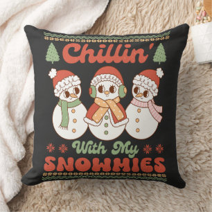 Rustic Retro "Chillin' With My Snowmies" Funny Cushion