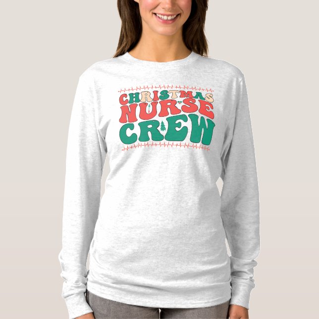 Rustic Retro Christmas Nurse Crew Long Sleeve  T-Shirt (Front)