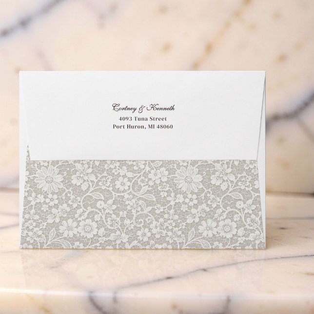Rustic Retro Ivory Lace Romantic Wedding  Envelope (Creator Uploaded)