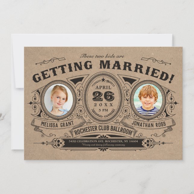 Rustic Retro Kids Photo Wedding Invitations Kraft (Front)