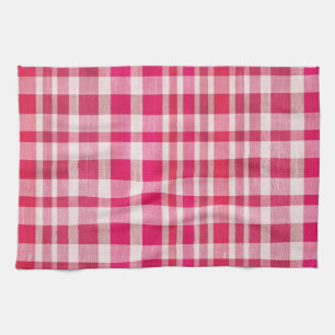 Rustic Retro Pink Textured Plaid Tea Towel