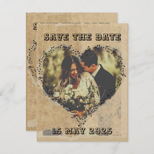 Rustic Retro Script with Musical Notes Heart frame (Front/Back)