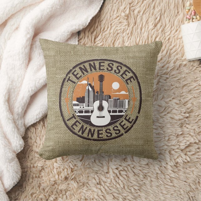 Rustic Retro Tennessee Travel Stamp Cushion (Blanket)