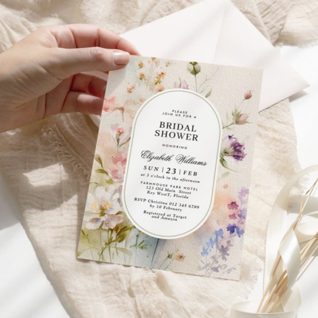 Rustic Retro Watercolor Wildflowers Bridal Shower Invitation (Creator Uploaded)