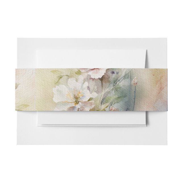 Rustic Retro Watercolor Wildflowers Wedding Invitation Belly Band (Front Example)
