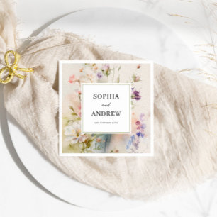 Rustic Retro Watercolor Wildflowers Wedding Napkin
