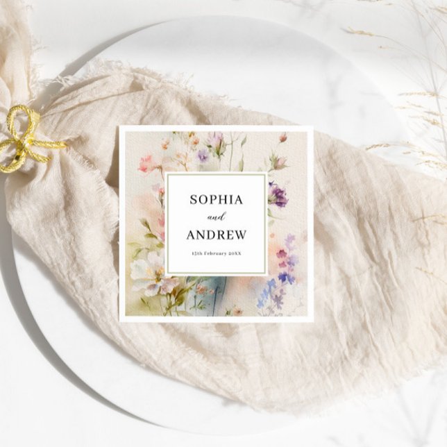 Rustic Retro Watercolor Wildflowers Wedding  Napkin (Creator Uploaded)