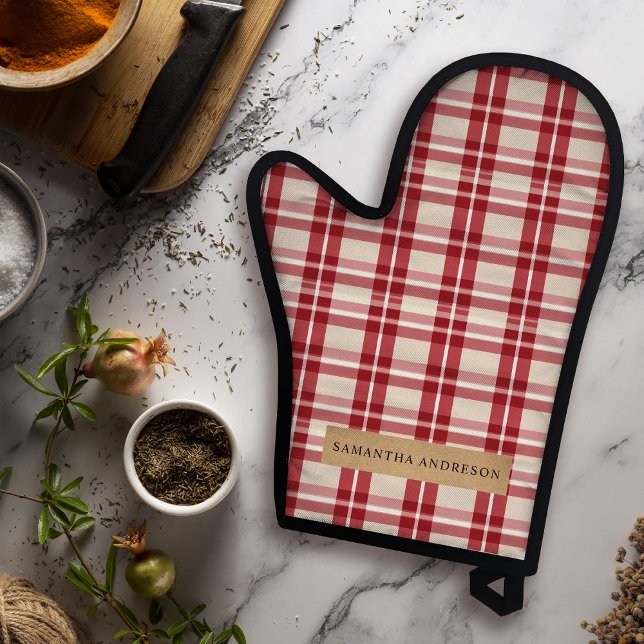 Rustic Reverie | Embracing the Farmhouse Red Plaid Oven Mitt & Pot Holder Set (Creator Uploaded)