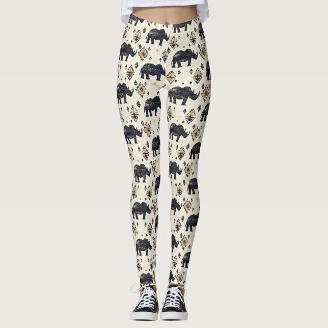 Rustic Rhino Tribal Pattern (2) Leggings (Front)