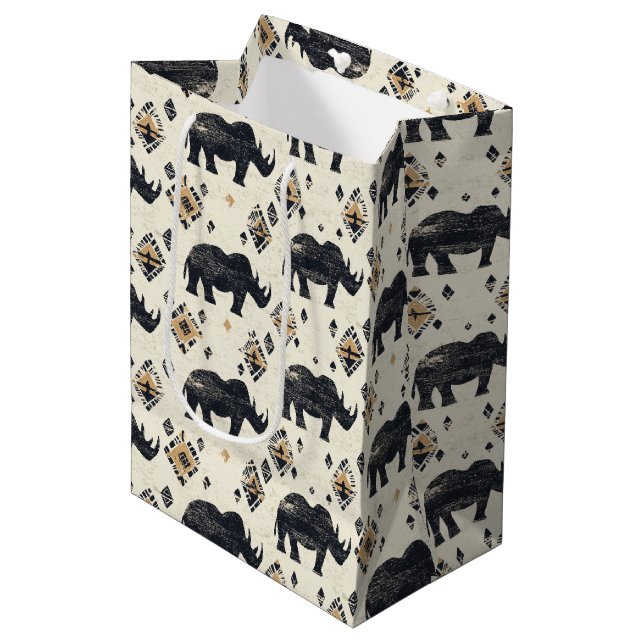 Rustic Rhino Tribal Pattern (2) Medium Gift Bag (Front Angled)