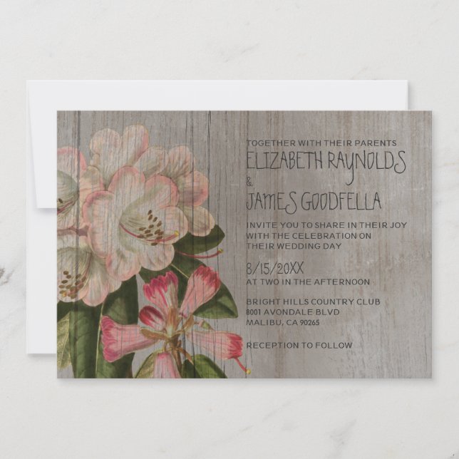 Rustic Rhododendron Wedding Invitations (Front)