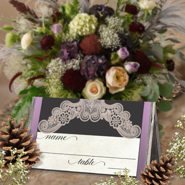 Rustic Ribbon & Lace - Lavender Place Card (Creator Uploaded)