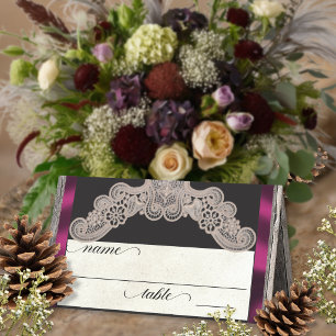 Rustic Ribbon & Lace - Plum Place Card