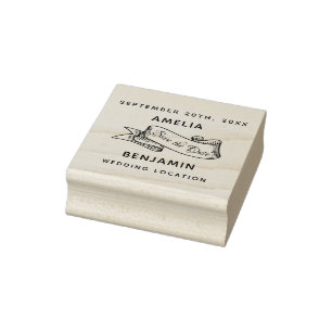 Rustic Ribbon Script Save the Date Wedding Rubber Stamp