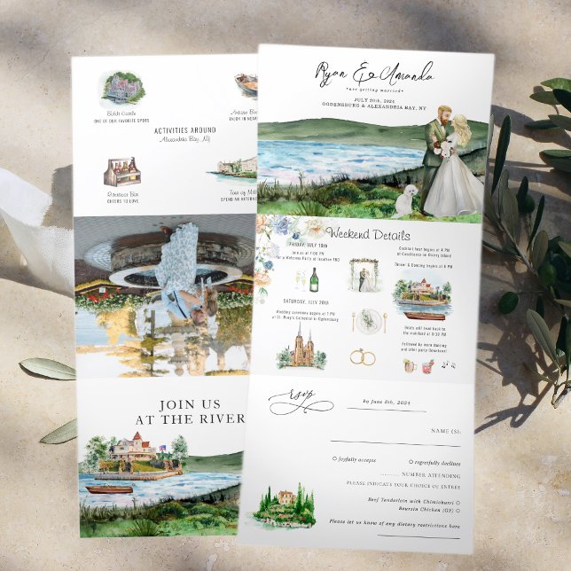Rustic River Alexandria Bay Wedding Tri-Fold Invitation (Creator Uploaded)