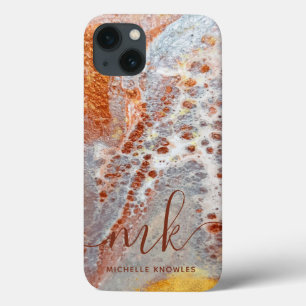 Rustic Rock Gold Marble Texture Custom Initials iPhone 13 Case