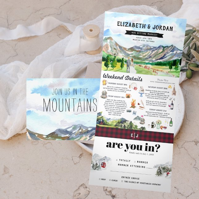 Rustic Rocky Mountain | Illustrated Wedding  Tri-Fold Invitation (Creator Uploaded)
