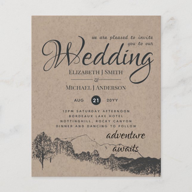 Rustic Rocky Mountains Wedding Invitations Budget (Front)