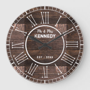 Rustic Roman Numeral Barn Wood Wedding Large Clock