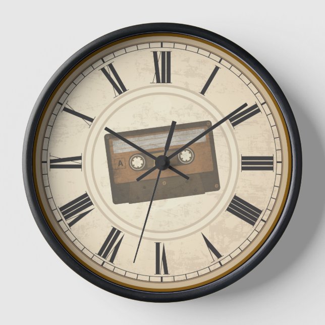 RUSTIC ROMAN NUMERALS UNIQUE CASSETTE TAPE CLOCK (Front)