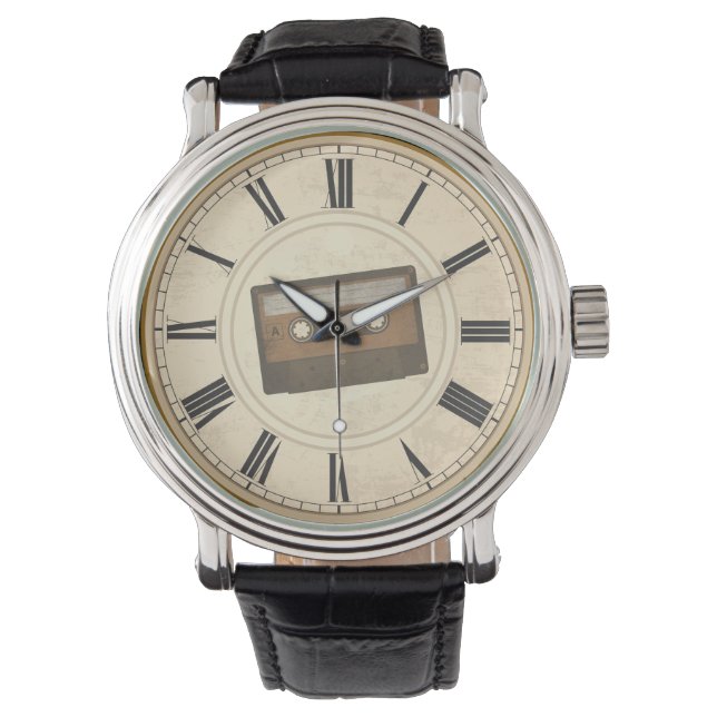 RUSTIC ROMAN NUMERALS UNIQUE CASSETTE TAPE WATCH (Front)
