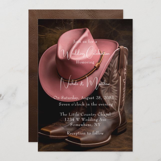 Rustic Romance: Boots & Hat Engagement Party Invitation (Front/Back)