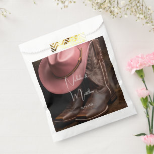 Rustic Romance: Cowboy Boots & Rose Hat Wedding Favour Bags