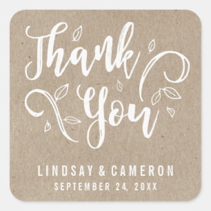 Rustic Romance Faux Kraft Paper Wedding Thank You Square Sticker
