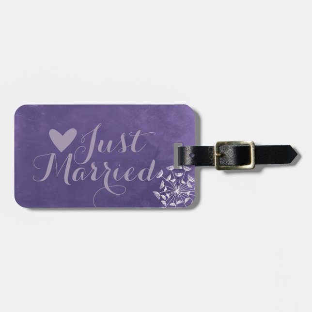 Rustic Romance Purple Honeymoon Luggage Tags (Front Horizontal)