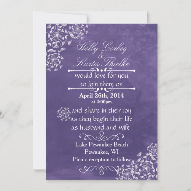 Rustic Romance Purple Wedding Invitations (Front)
