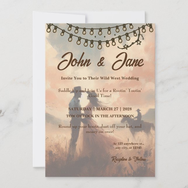 Rustic Romance: Wild West Wedding Invitation (Front)