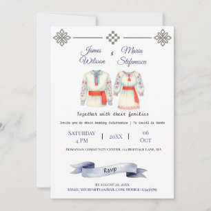 Rustic Romanian Wedding Traditional Folk Costumes  Invitation