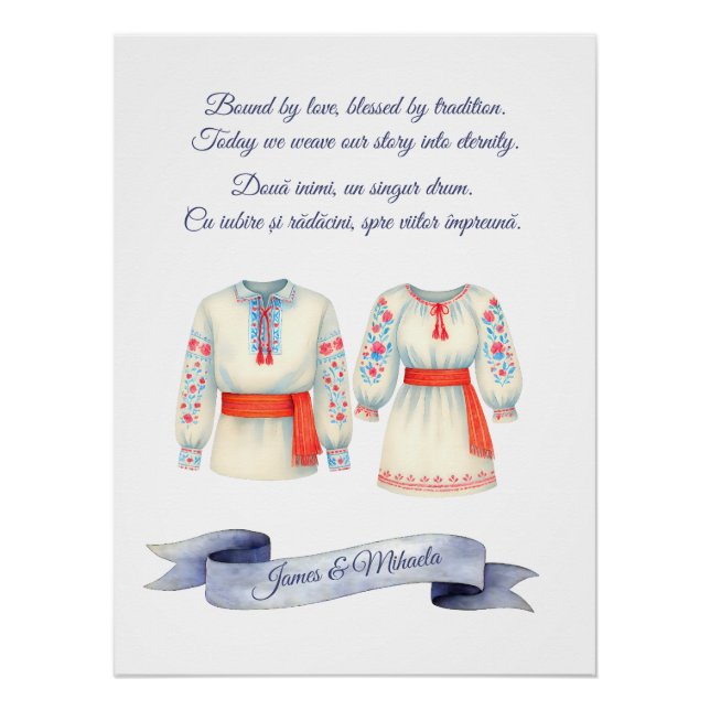 Rustic Romanian Wedding Traditional Folk Costumes Poster (Front)
