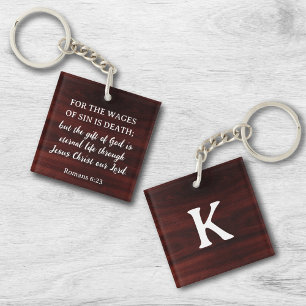 Rustic Romans Gospel Salvation Scripture Monogram Key Ring