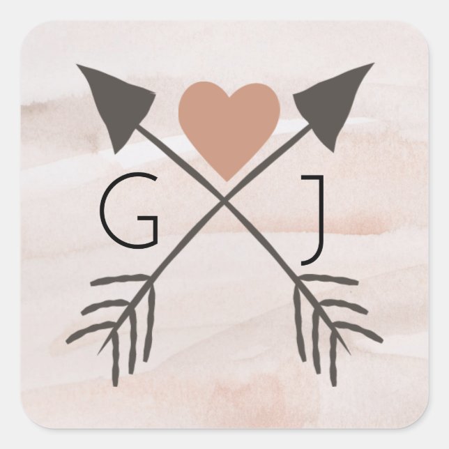 Rustic Romantic Arrow and Heart Wedding Sicker Square Sticker (Front)