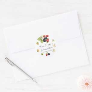 Rustic Romantic Autumn Berry Wedding Photo Back Classic Round Sticker