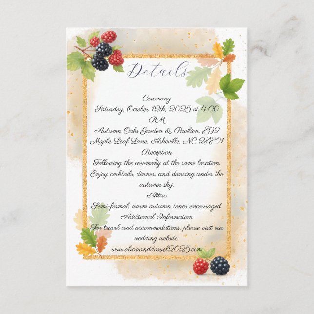Rustic Romantic Autumn Berry Wedding Photo Back  Enclosure Card (Front)