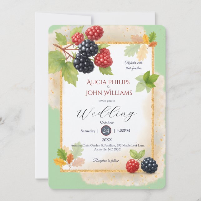 Rustic Romantic Autumn Berry Wedding Photo Back  Invitation (Front)