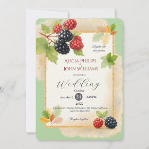 Rustic Romantic Autumn Berry Wedding Photo Back  Invitation